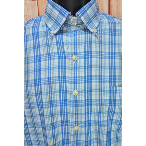 Peter Millar Mens Medium Blue Plaid Button-Down Shirt Summer Comfort Nylon Blend - Picture 3 of 7